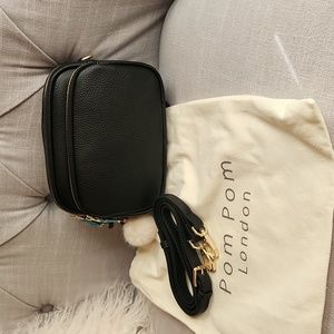 NWT Pom Pom London Black 100% Leather Mayfair Crossbody